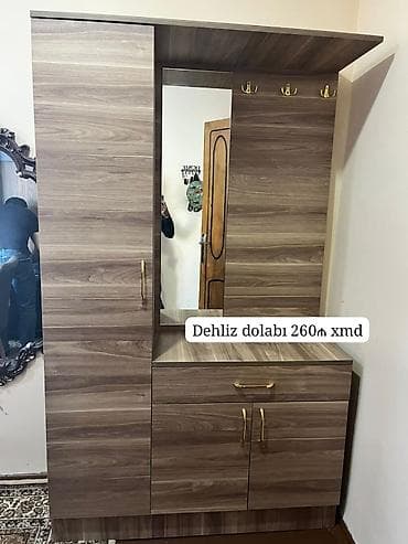 2 qapılı, Güzgülü, Qəhvəyi, Digər material, Açılan, Düz dolab