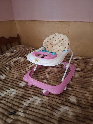 adamex lara uşaq arabaları: Uşaq gəzdirəci (walker) - Rəng: çəhrayı-ağ şassi, naxışlı krem rəngli — 4