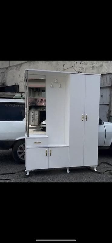 vitrin dolab: Ağ rəngdə dəhliz dolabı və paltar asqısı sistemi - Modul quruluş — 1