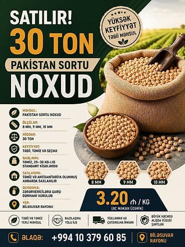 Məhsul: Pakistan sortu noxud Xüsusiyyətlər: - Ölçülər: 8 mm, 9 mm, 10 lalafo.az -da Məhsul: Pakistan sortu noxud Xüsusiyyətlər: - Ölçülər: 8 mm, 9 mm, 10