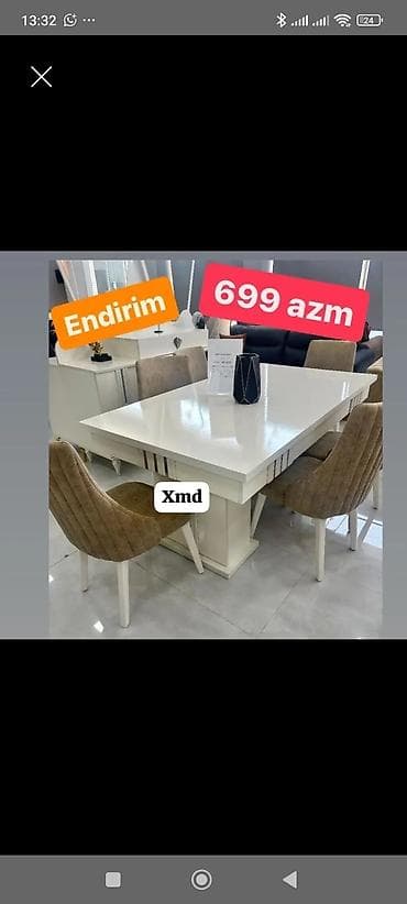 oturaca: Yemək masası dəsti – endirim Ağ rəngdə, parlaq səthli, müasir — 1