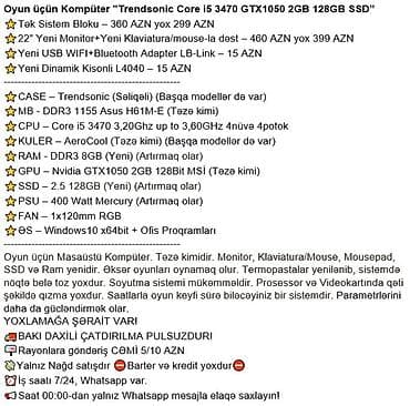 monster notebook qiyməti: Oyun üçün Kompüter "Trendsonic Core i5 3470 GTX1050 2GB 128GB SSD” — 4