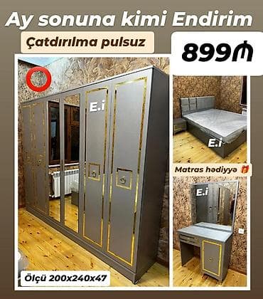 carpayilar: Yataq otağı dəsti - Dəst tərkibi: 4 qapılı güzgülü dolab, çarpayı — 1