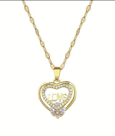 bijuterya: 18 karat qızılı rəng boyunbağı – ürək formalı kulon - Zəncir: parlaq — 1