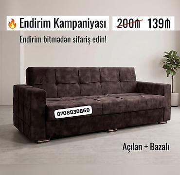 Divanlar: Açılan və bazalı divan - Rəng: tünd qəhvəyi - Dizayn: kvadrat tikiş — 1