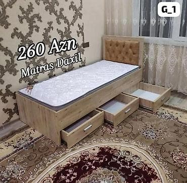taxta stular: Tək nəfərlik taxta çarpayı – matrass daxil. - Material: ağac — 1