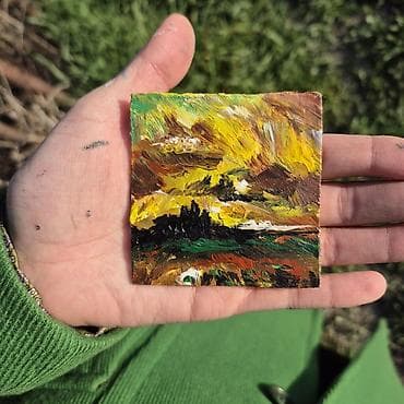 Velosiped ehtiyyat hissələri: Mini akril boya tablo – Abstrakt peyzaj - Texnika: qalın fırça — 5