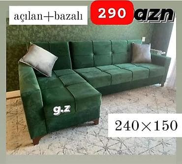 Künc divan – açılan və bazalı model. - Ölçü: 240 × 150 sm - Rəng: tünd