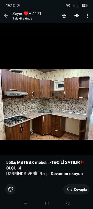 *550₼ MƏTBƏX mebeli :-TƏCİLİ SATILIR*‼️ ÖLÇÜ:-4 ÜZƏRİNDƏ VERİLİR:-qaz