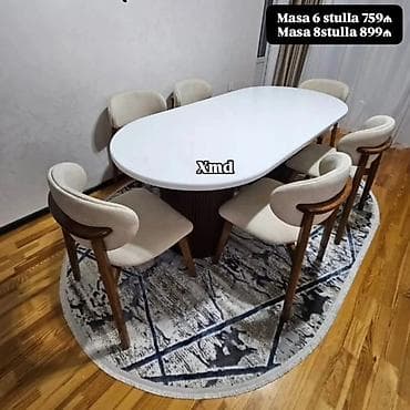 Oval yemək otağı dəsti – müasir dizayn - Ağ, oval masa: hamar parlaq — 1