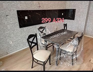 Mətbəx üçün, Yeni, Açılmayan, Dördbucaq masa, 4 stul