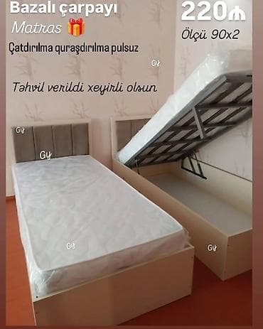 sungər: Bazalı tək nəfərlik çarpayı + matrass - Ölçü: 90x200 sm - — 1