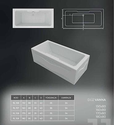 vanna olculeri: Yeni Vanna, Akril, 120x70 sm, Ödənişli çatdırılma — 3