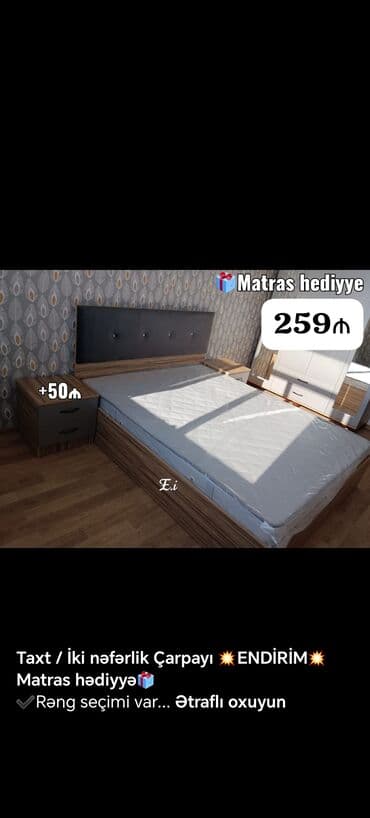 yataq dosekleri: 📌Taxt çarpayı 📏Olcu 2x160 💶Qiymet 259azn dən başlayan qiymətlər — 10