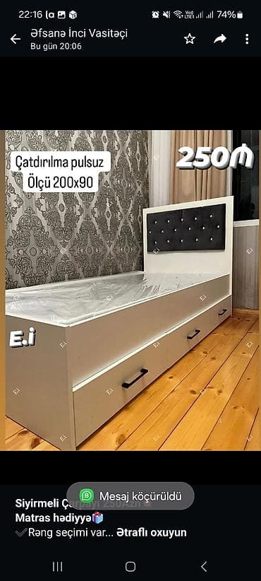 Мебель на заказ: *Siyirmeli Çarpayı 250Azn💥* *Matras hədiyyə🎁* ✔️Rəng seçimi var Ölçü — 1
