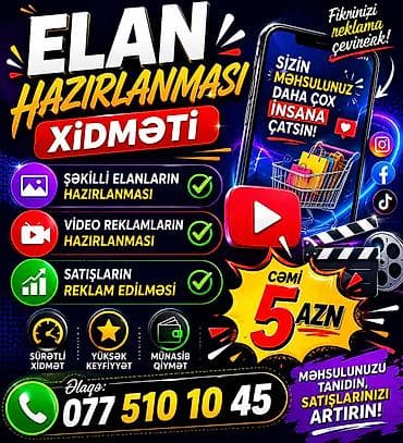 Reklam, çap: Xidmət: Elan Hazırlanması 0775101045 Təklif olunanlar: - Şəkilli — 1