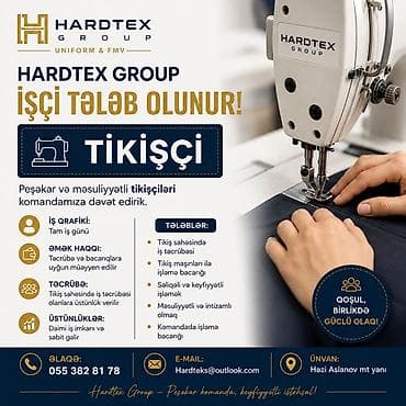 averlok tikis masini: Tikişçi tələb olunur, 1-2 illik təcrübə, 1/1, Aylıq ödəniş — 1