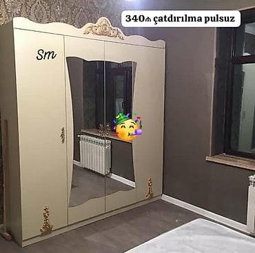 geyim dolabı: Dolab yeni qarderob paltar dolabı güzgülü 4 qapılı — 1