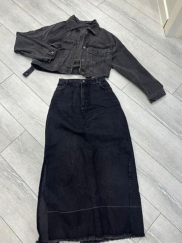 desd geyimler: Qara cins dəst – qısa cins gödəkçə + uzun cins ətək - Rəng — 1