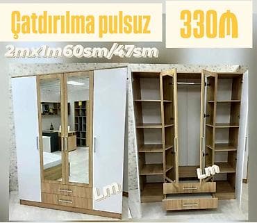 borular: Geniş həcmli paltar dolabı Ölçülər: 2 m (hündürlük) x 1 m 60 sm (eni) — 1