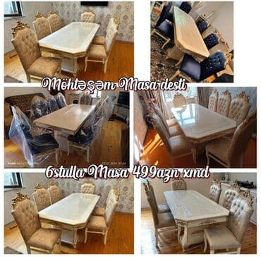 Qonaq otağı üçün, Yeni, Açılmayan, Dördbucaq masa, 6 stul