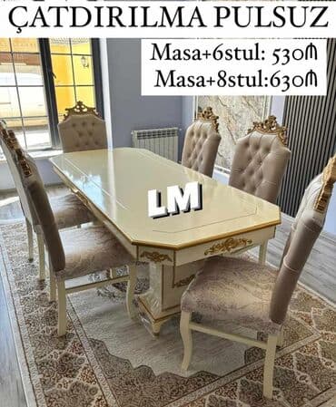 stol stul desti qiymeti: Qonaq otağı üçün, Yeni, Dördbucaq masa, 6 stul — 1