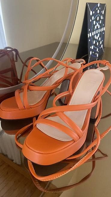 sendel: Narıncı rəngli qadın sandaleti - Model: zolaqlı bağlamalı sandal - — 3