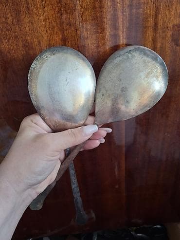 qaşıq çəngəl dəsti: Böyük ölçülü metal qaşıqlar dəsti (2 ədəd) - Material: metal ərintisi — 1