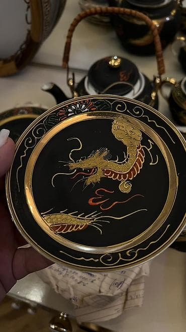 caska destleri: Çay dəsti, rəng - Qara, Farfor, 6 nəfərlik, Yaponiya — 1