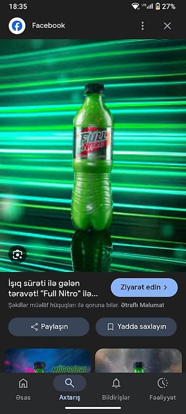 İçkilər: Məhsul: Full Nitro – qazlı enerji içkisi Xüsusiyyətlər: - Dad — 2