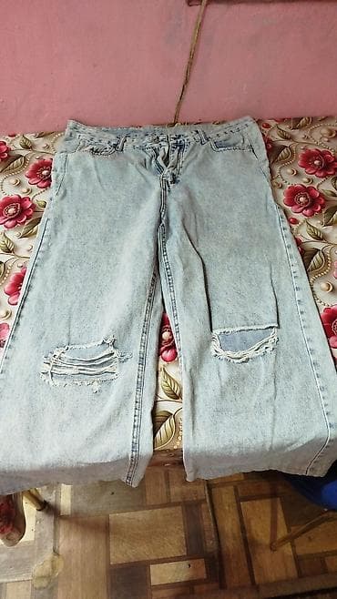 cins şalvar modelleri: Qadın şalvarları dəsti - Model 1: Açıq mavi, yüngül yuyulmuş denim — 1