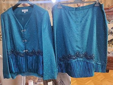 Angel Fashion qadın dəsti - Rəng: firuzə-mavi - 3 hissə: jaket, ətək — 1