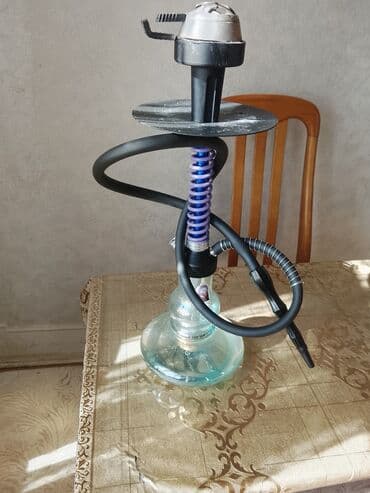 Nargilə dəsti - Material: Şüşə altlıq, metal gövdə (mavi-bənövşəyi