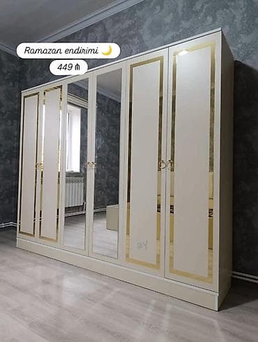 cugun tava: 6 qapı, Güzgülü, Ağ, Digər material, Açılan, Düz dolab — 2