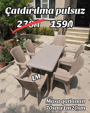 balkon stul: Yeni Plastik masa dəsti📌 Türk istehsalı masa+4STUL 📌 Qiymət: 159₼ — 2