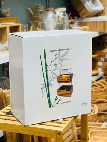 kartof kesen: İki mərtəbəli bambuk səbət/raf - Material: təbii bambuk, hamar — 5