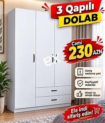 3 qapılı dolab - Rəng: ağ - Dizayn: müasir və zövqlü minimal görünüş