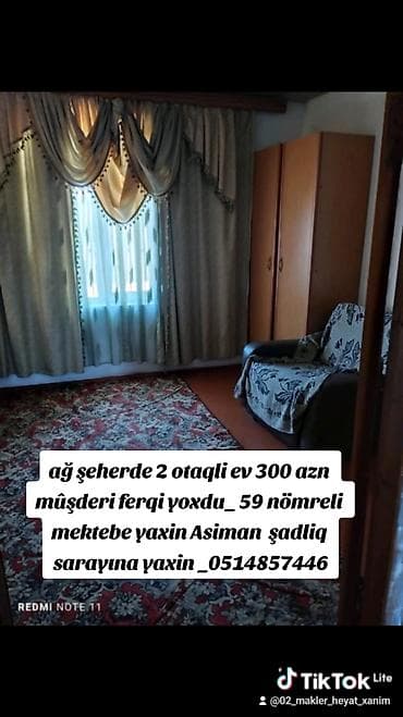 sadliq sarayi: 80 kv. m, 2 otaqlı, Kombi, Qaz, İşıq — 1