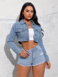 qara cins pencekler: ZARA. Qısa denim ceket – açıq mavi rəng, kroplu kəsim S RAZMER. - — 6