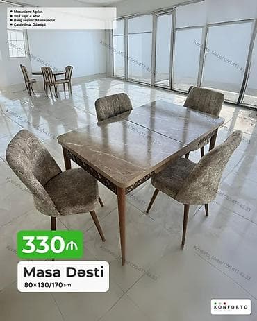 oturaca: Masa Dəsti – 80×130/170 sm - Mexanizm: açılan (uzadıla bilən) - Stul — 1