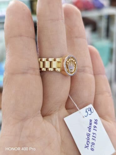 zümrüd qaşlı üzüklər: Üzük, Sarı qızıl, 585 Əyar — 2