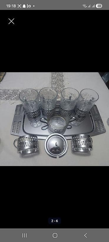 icki: Çay dəsti, rəng - Gümüşü, Şüşə — 2
