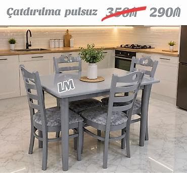 stul bar: YENİDİR. Masa dəsti Qiymət : 290 ₼ Masa : 70 x 1.20 + 4 stull — 1