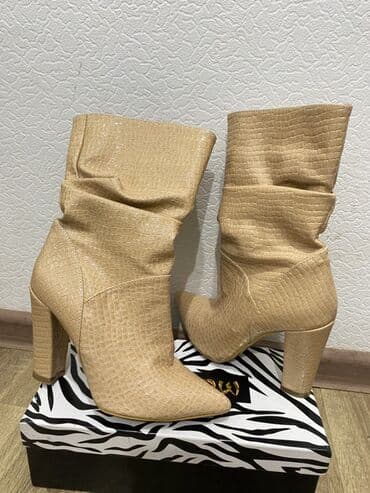 uzun boğaz cekmeler: Çəkmə, Ölçü: 37, rəng - Bej, Yeni — 5