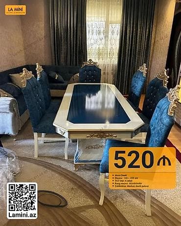 Masa dəsti - Ölçü: 100 x 200 sm - Stul sayı: 6 ədəd - Rəng seçimi — 1