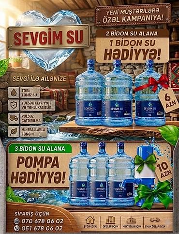 SEVGİM SU – 18L və 19L bidonlarda təbii, təmiz içməli su