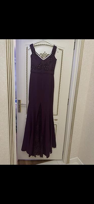 yeni il geyimleri instagram: Bənövşəyi rəngdə, uzun axşam/ziyafət paltarı. - Model: qalın askılı — 1