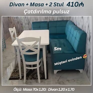 metbext divani: Mətbəx oturacaq dəstləri Divan, masa + 2 stul Endirimle 410 azn Ölçü — 3
