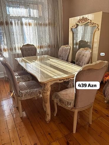 mudur stolu: Qonaq otağı üçün, İşlənmiş, Açılan, 6 stul — 1