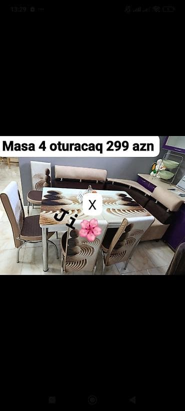 stol stul: Mətbəx/damaq otağı üçün masa və 4 ədəd stul dəsti. - Masaüstü şüşə — 1